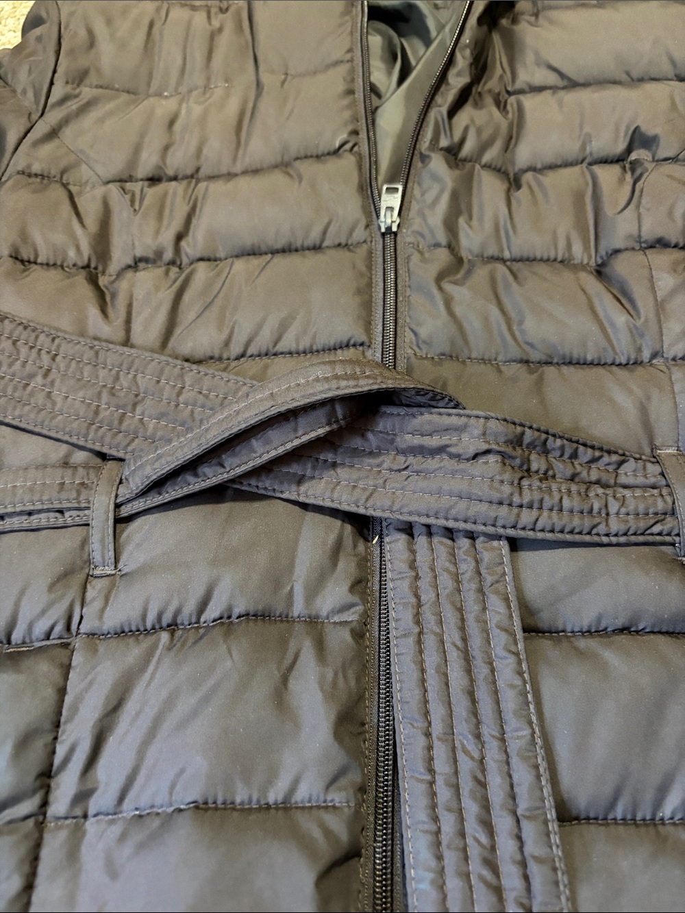 HOLLISTER Women's Faux Fur Trim Quilted Belted Parka Jacket Brown Large - Picture 3 of 8